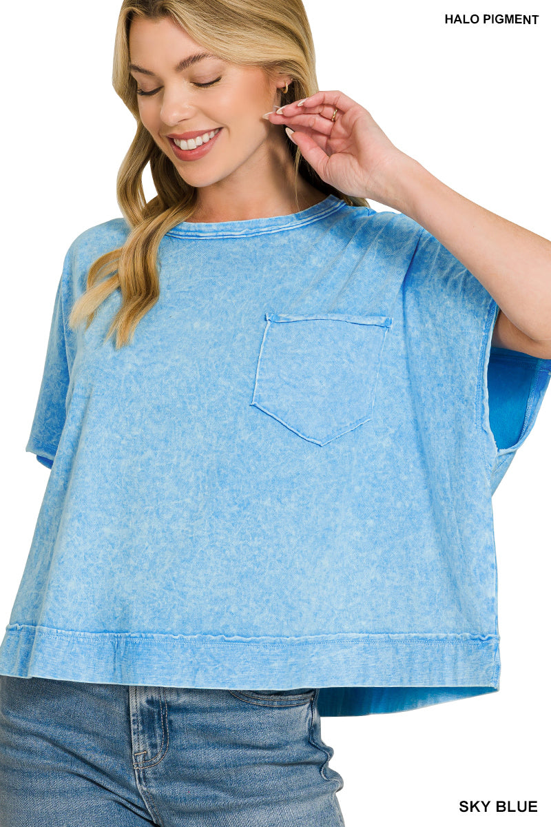 Zenana Pocket Tee- Sky Blue