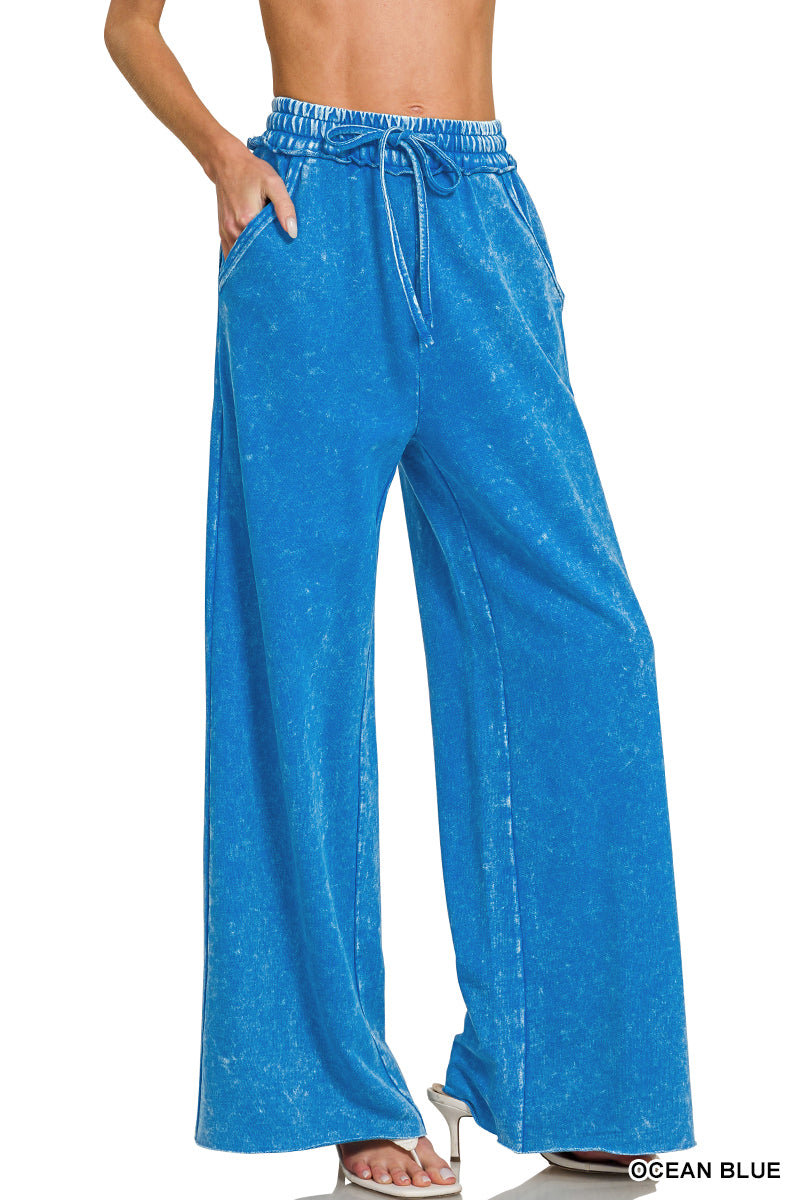 Acid Wash Sweat Pants - Ocean Blue