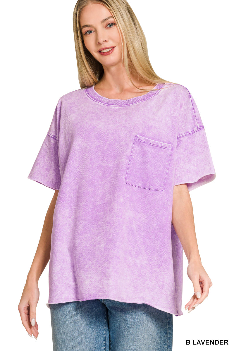 Acid Wash Pocket Tee - Lavender