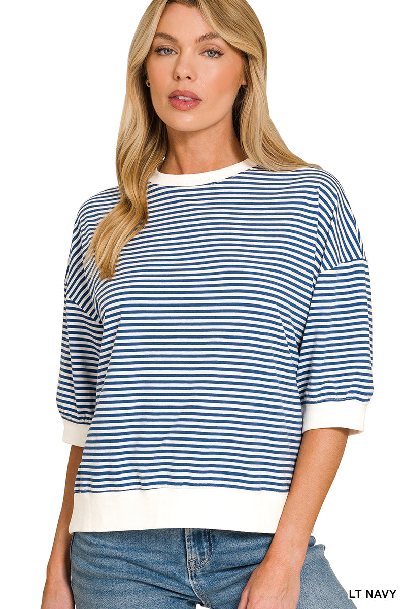 Stripe Banded Top - Navy