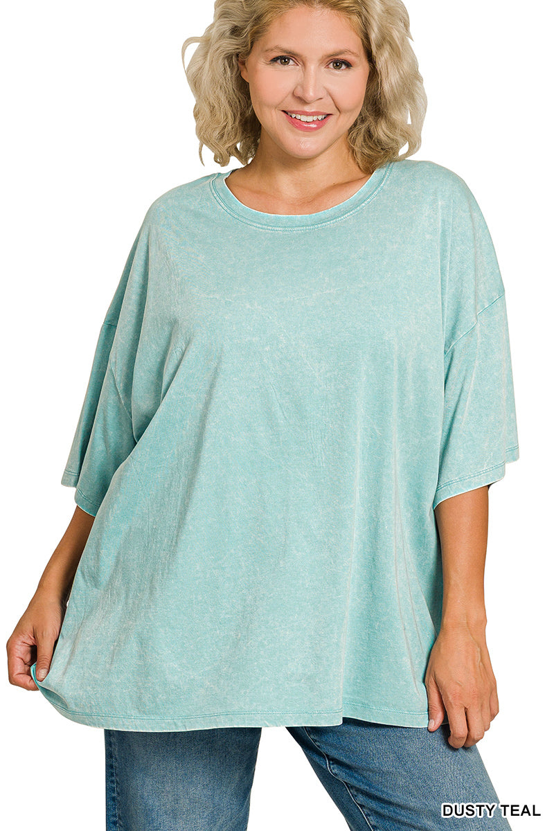 Plus Oversize Boyfriend Tee - Dusty Teal