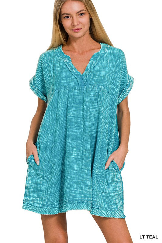Washed Gauze Raw Edge Dress