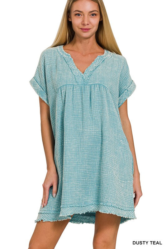 Washed Gauze Raw Edge Dress
