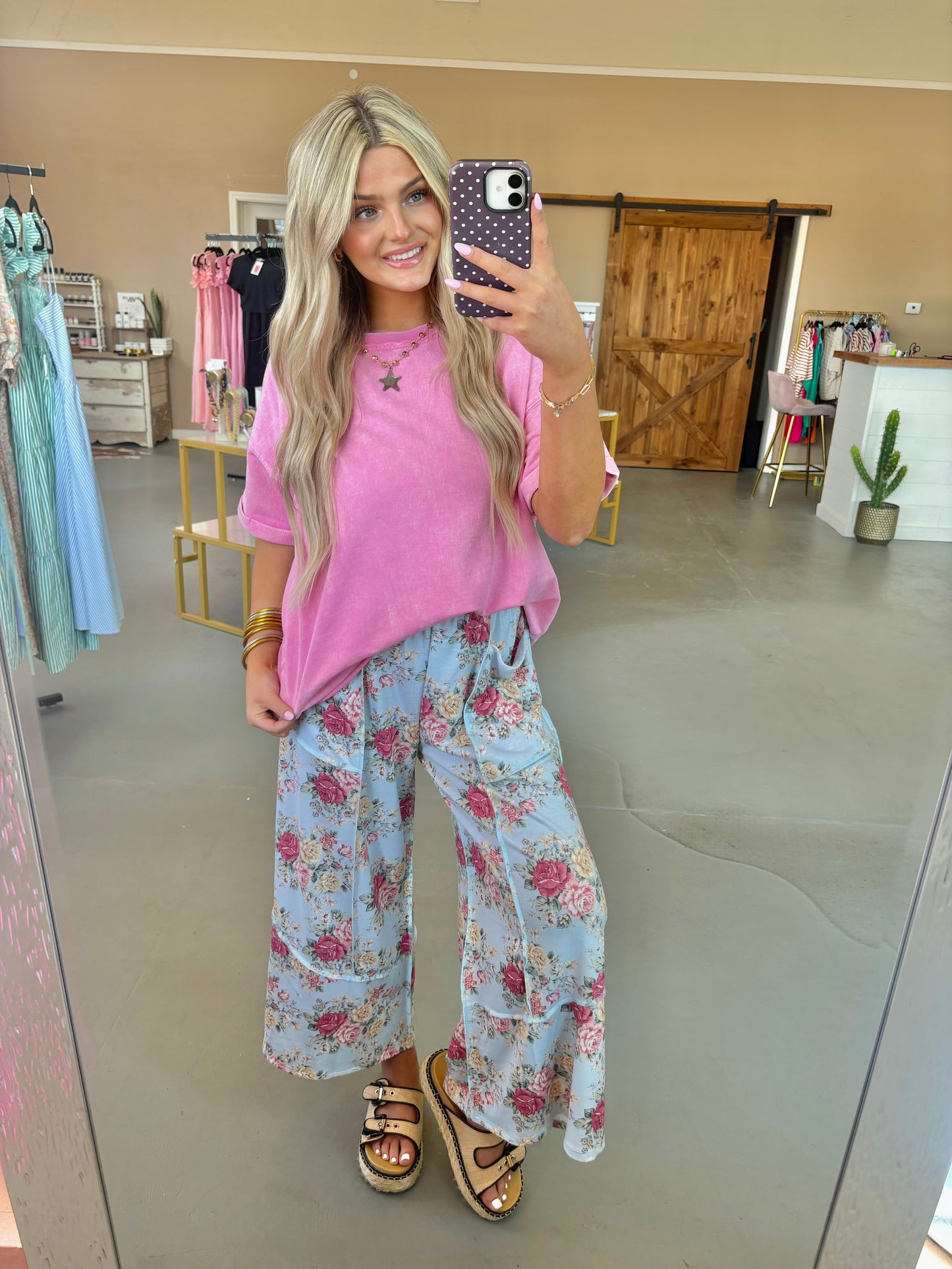 Elastic Vintage Floral Pant - Blue
