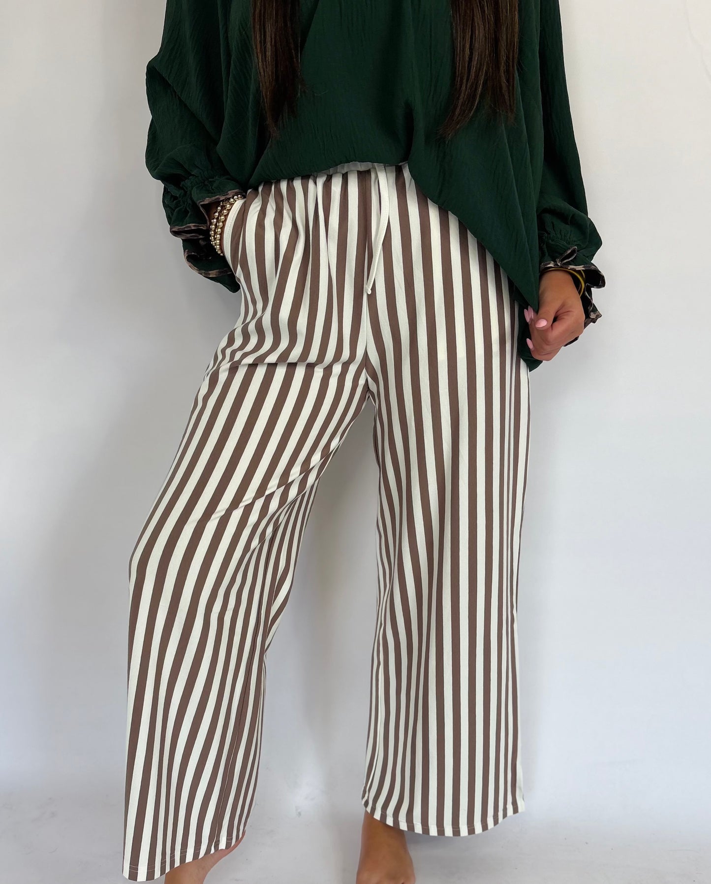 Vertical Stripe Wide Leg-Brown