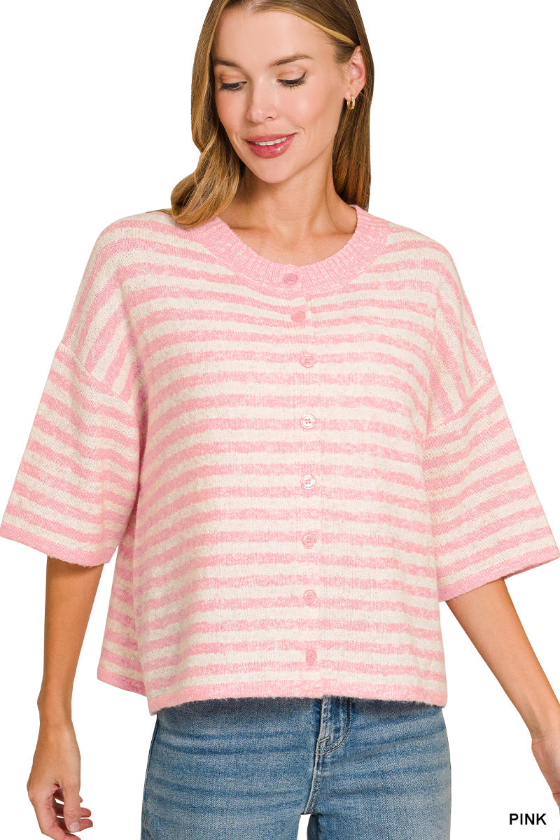 Short Sleeve Cardigan-Pink