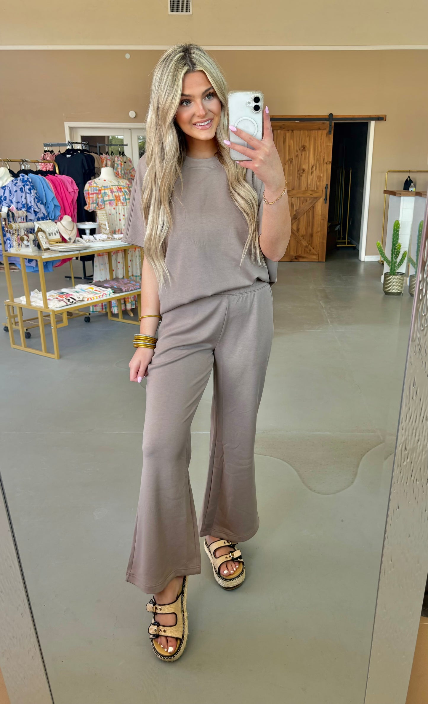 Curved Hem Pant Set - Cocoa