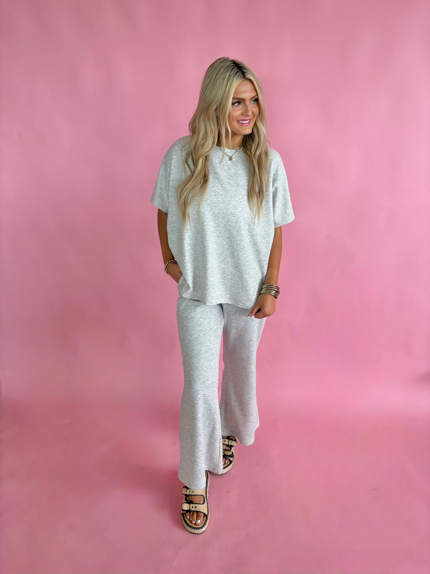 Curve Hem Pant Set-Gray