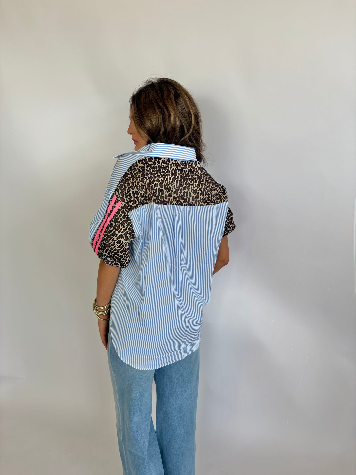 Stripe Top with Leopard
