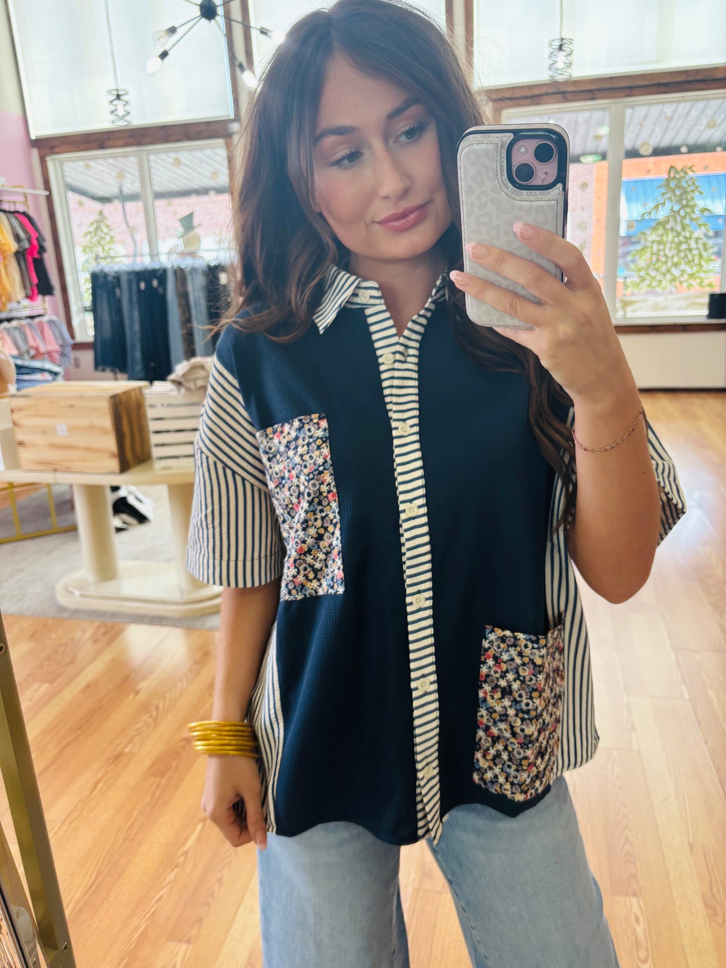 Stripe Floral Waffle Top