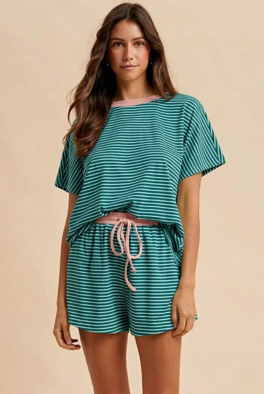 Loose Fit Set-Teal/Blush