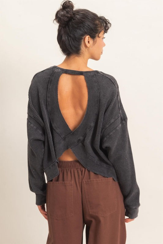 Black Waffle Open Back Top