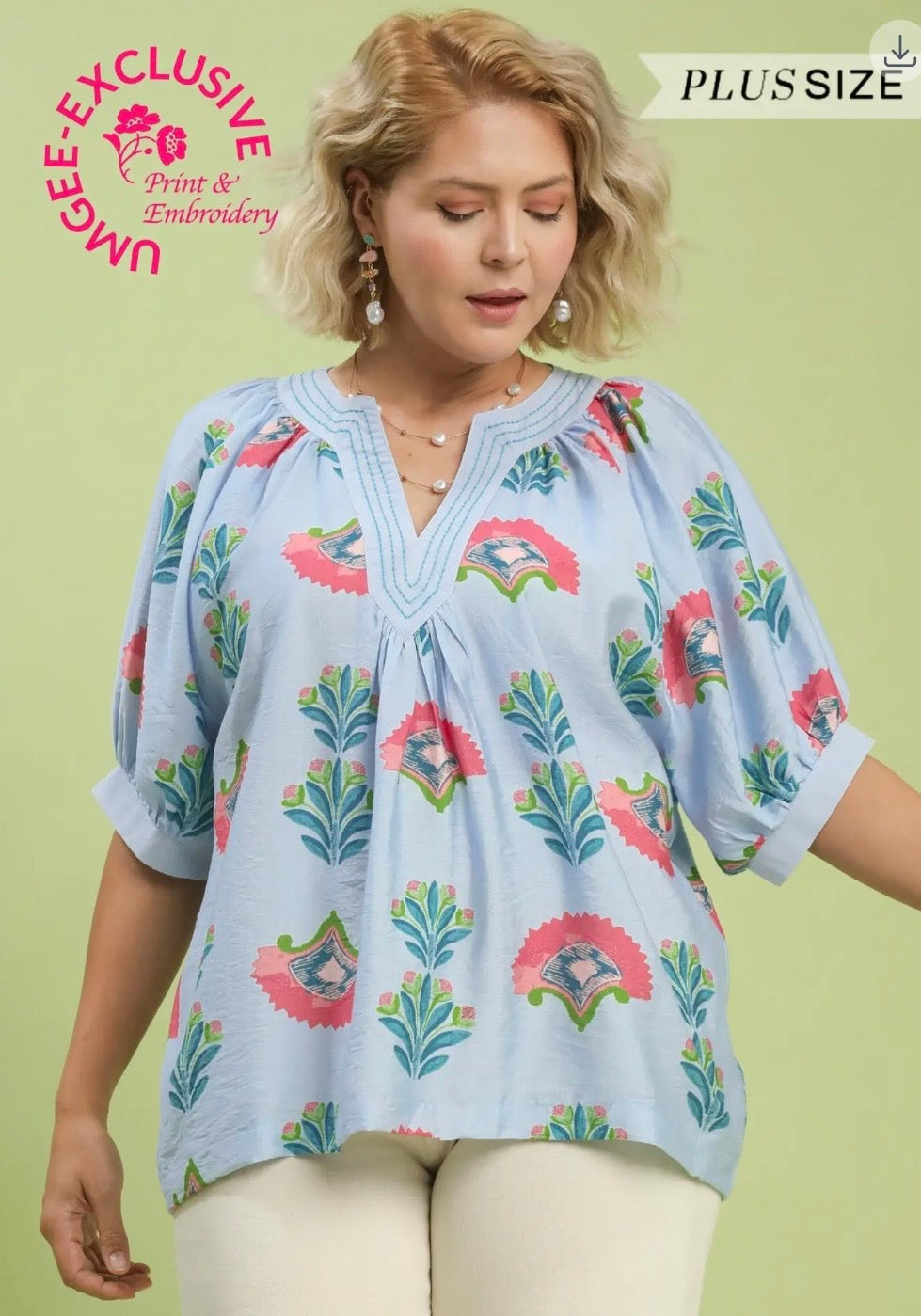 Plus Light Blue Floral Top