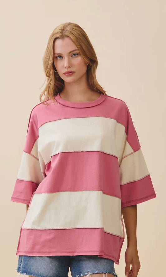 Rose Button Stripe Top