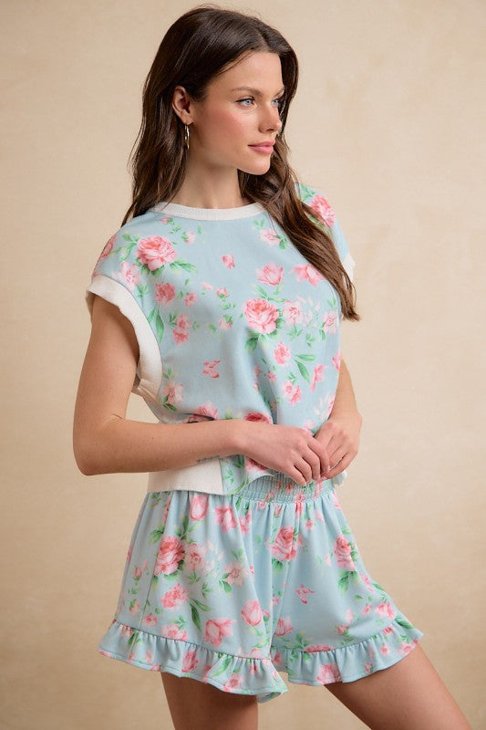 Floral Blue Open Back Top