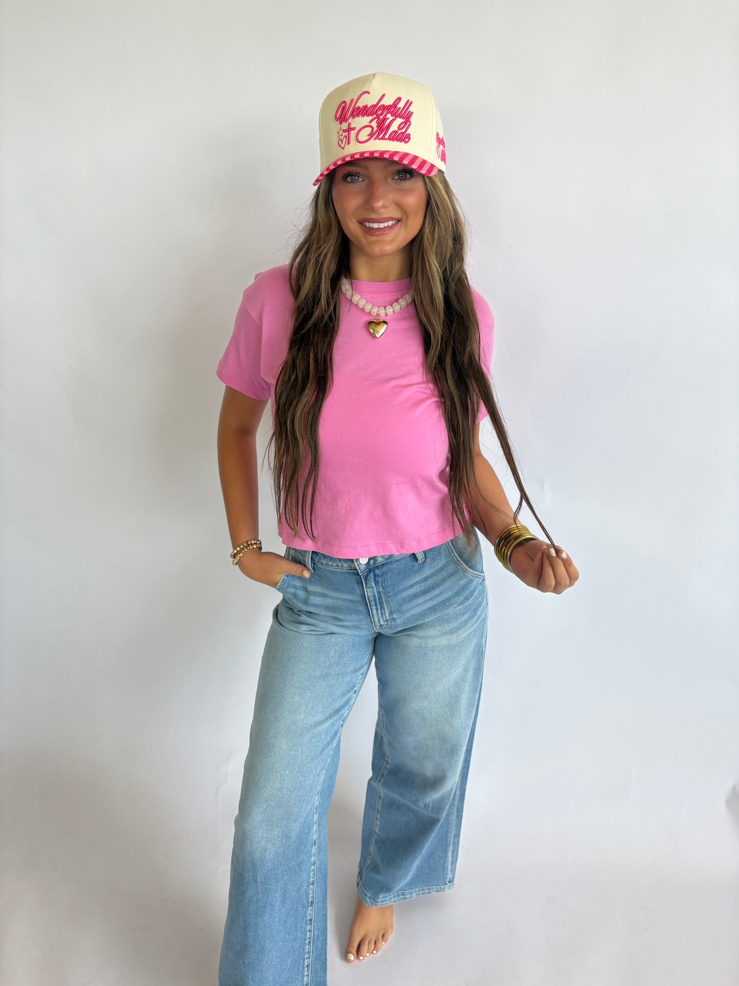 Cropped Cotton Tee - Candy Pink