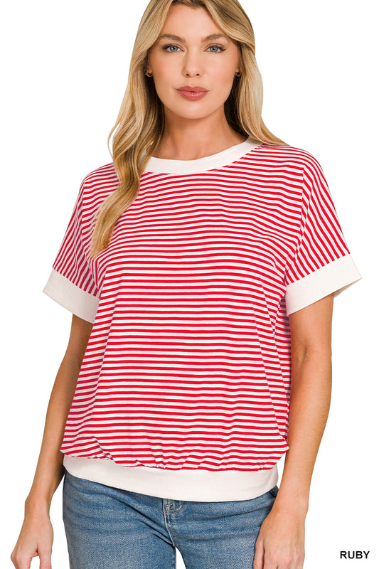 Zenana Rib Trim Top-Ruby