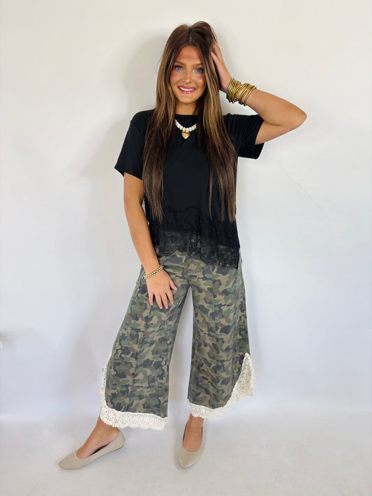 Asymmetrical Lace Top-Black