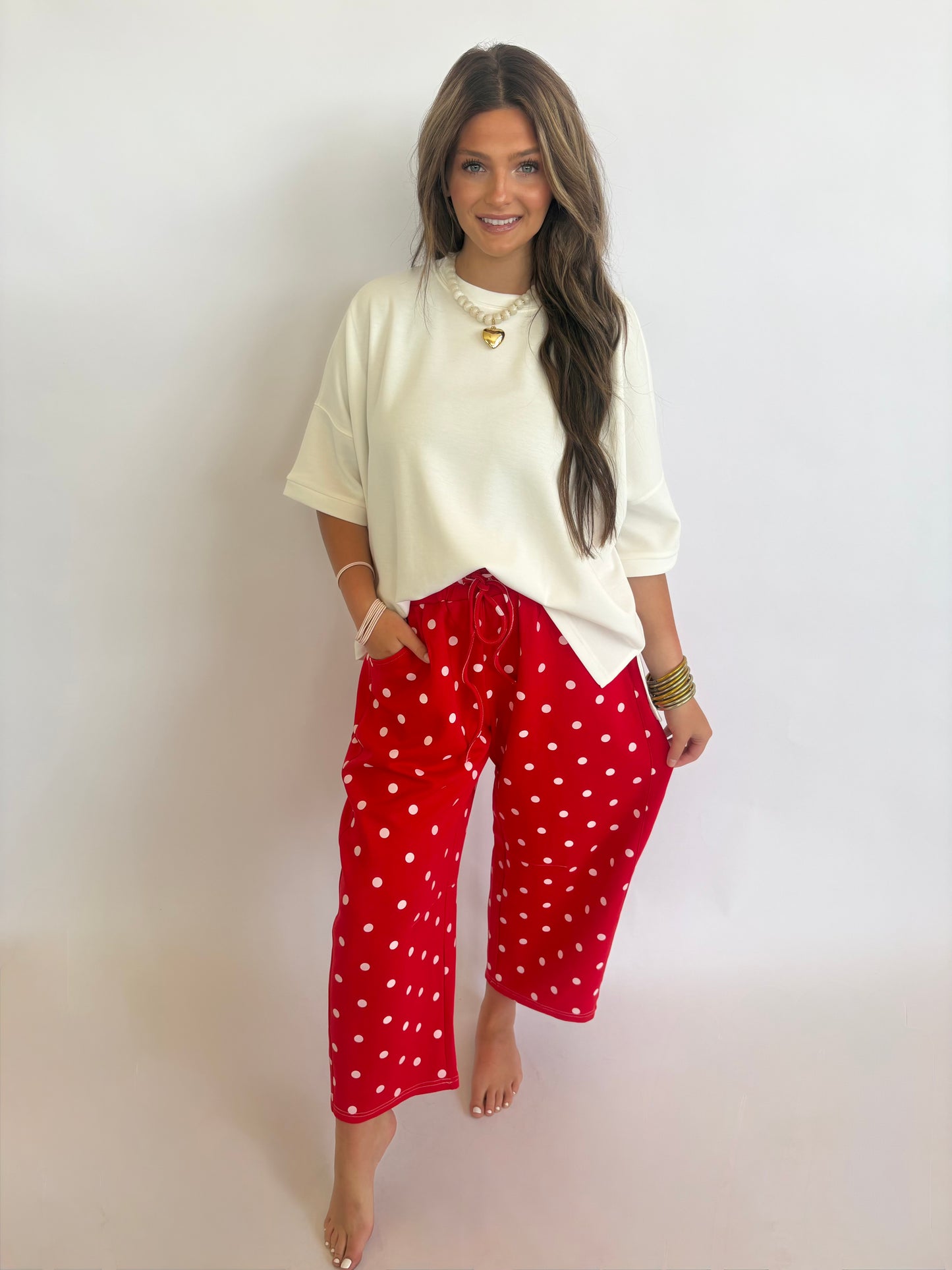 Red Polka Dot Barrel Pant