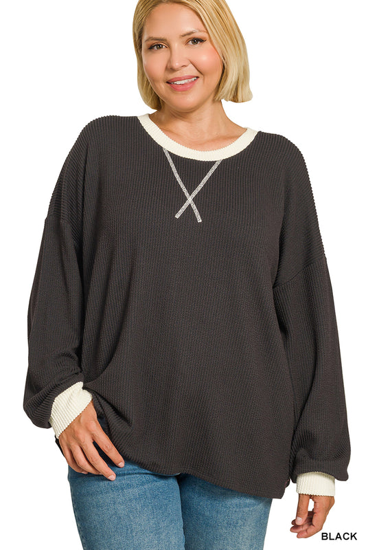 Plus Long Sleeve Shirt-Black