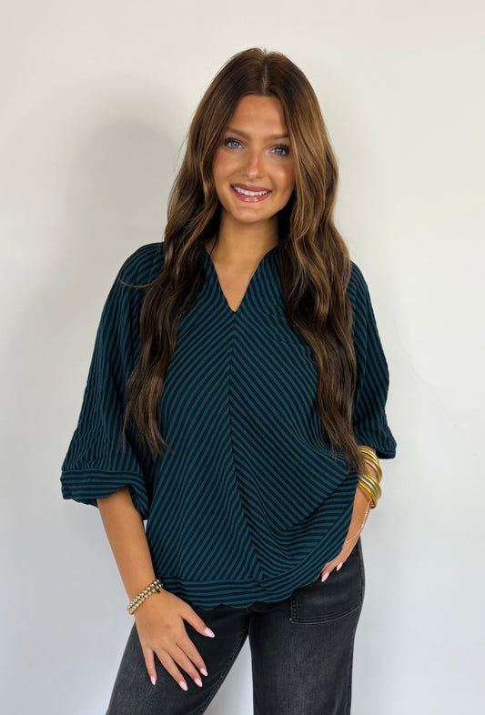 Teal Stripe Top