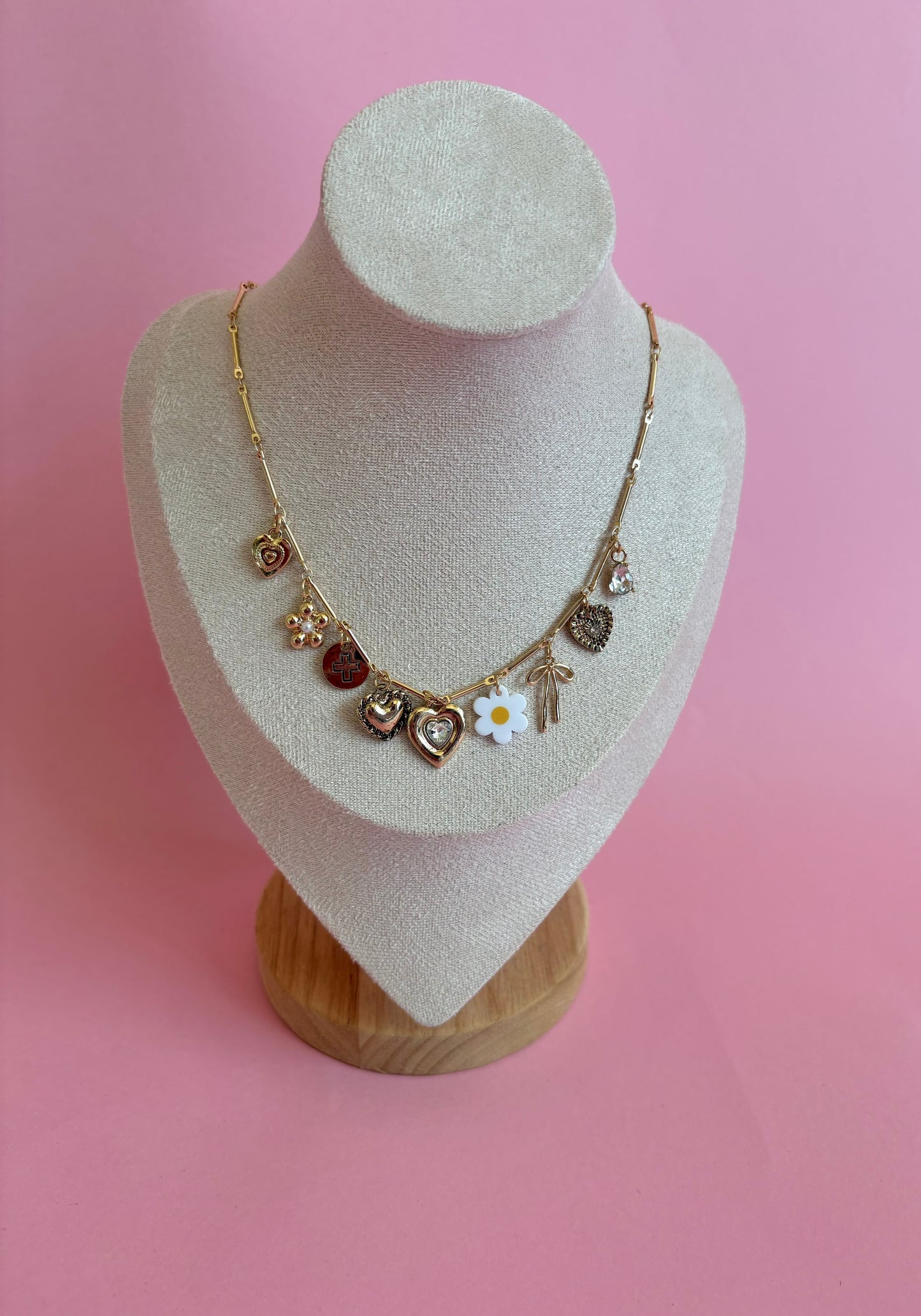 Bow Flower Cross Charm Necklace