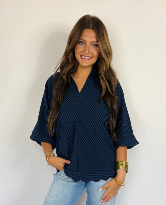 Navy Stripe Top