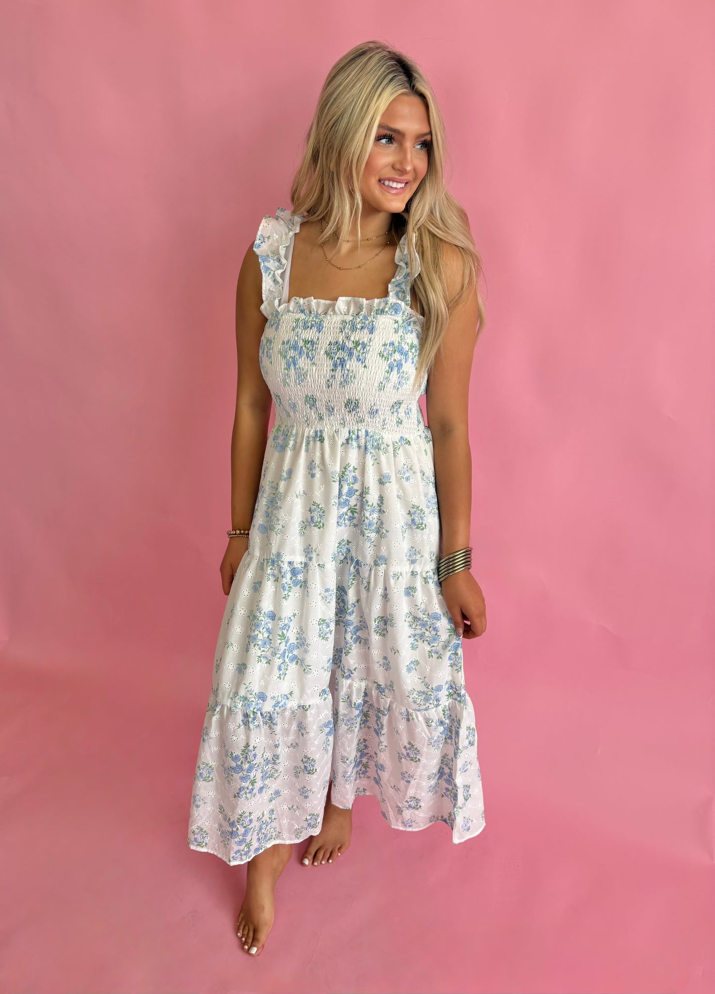 Floral Eyelet Dress - Blue