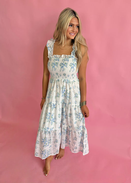 Floral Eyelet Dress - Blue