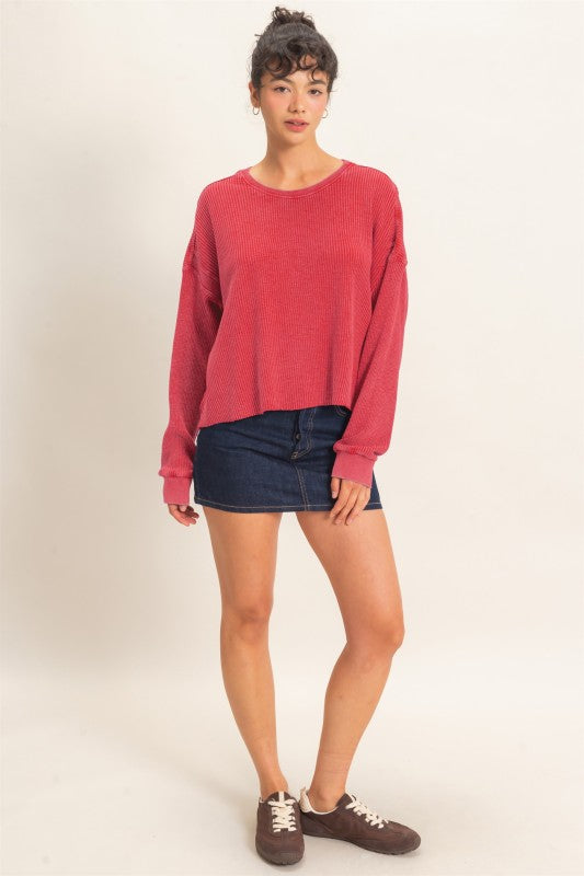 Red Waffle Open Back Top