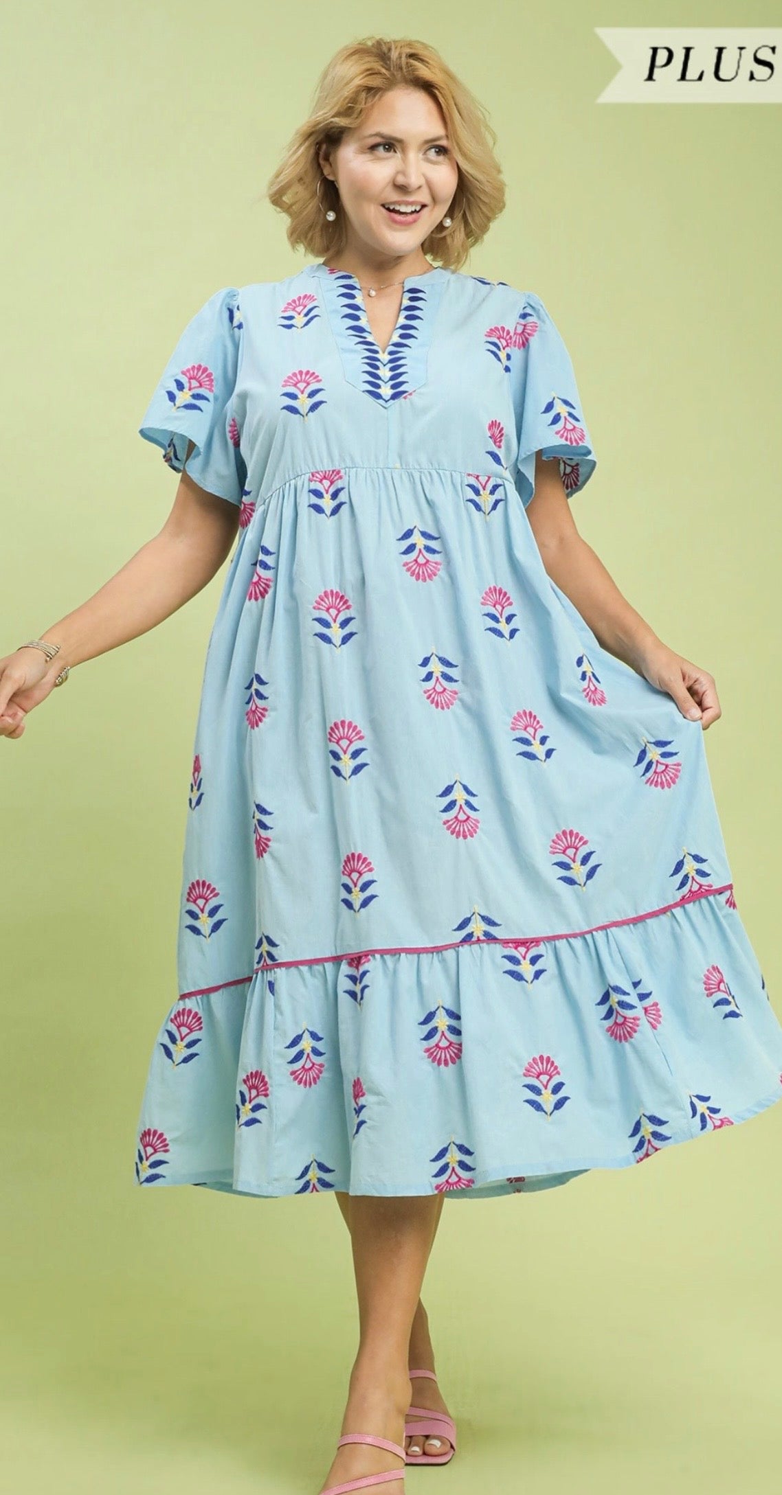 Plus Floral Blue Dress
