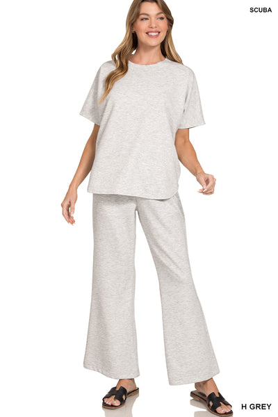 Curved Hem Pant Set-Gray