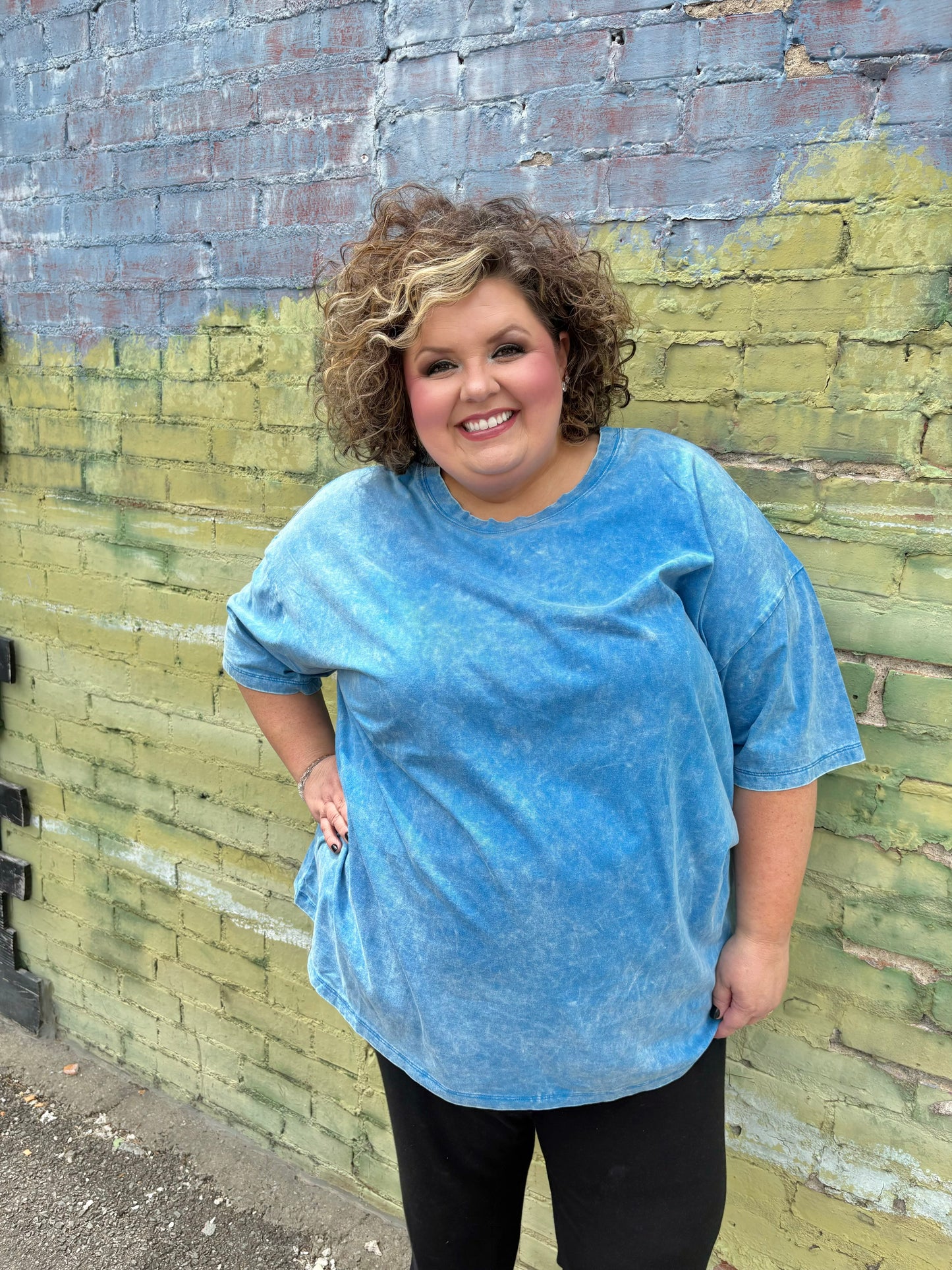 Plus Oversize Boyfriend Tee - Ocean Blue