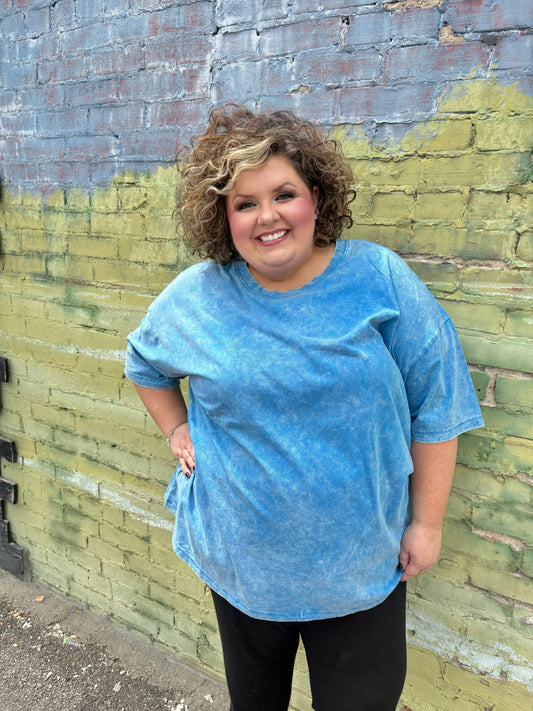 Plus Oversize Boyfriend Tee - Ocean Blue