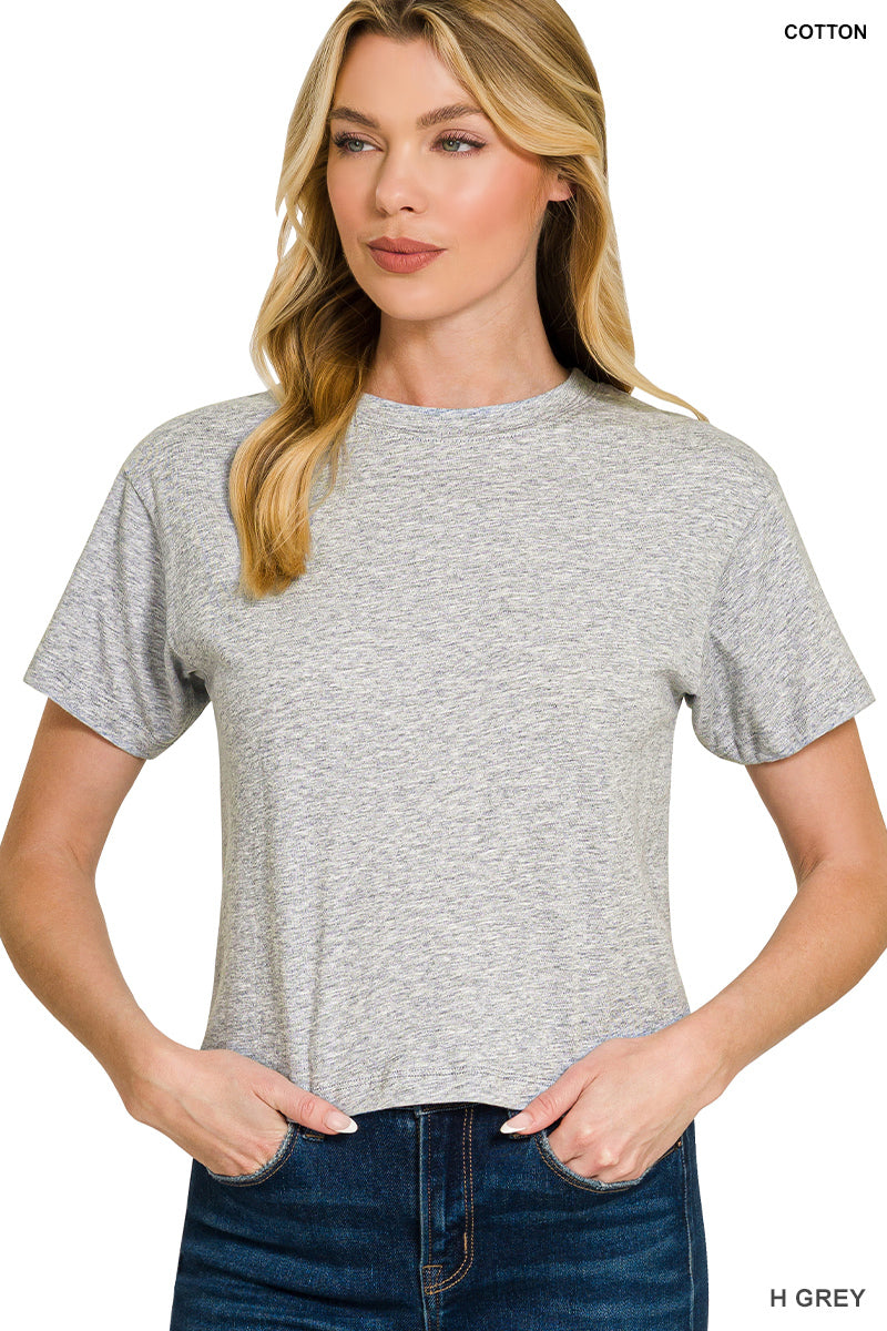 Cropped Cotton Tee - Gray