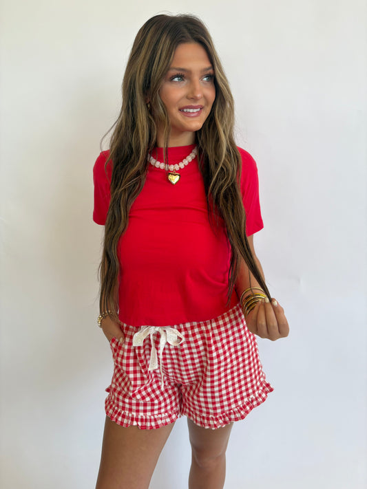 Cropped Cotton Tee - Ruby