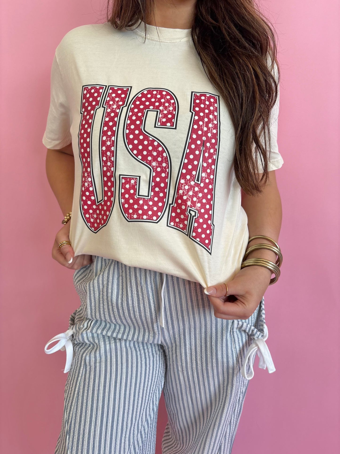USA White Polka Dot Tee