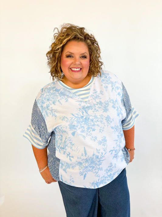 Plus Floral Stripe Top