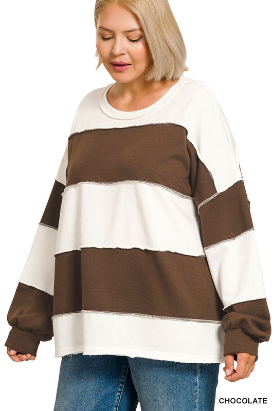 Plus Stripe Top-Chocolate