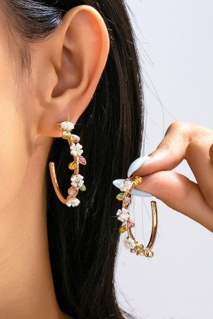 Crystal Flower Hoops