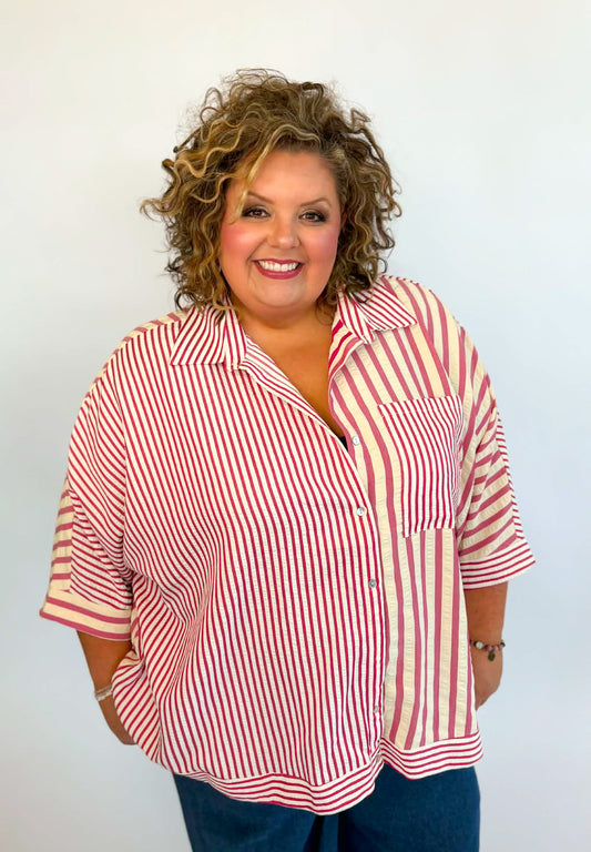 Plus Raspberry Stripe Top