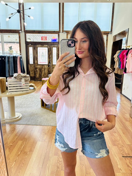 Linen Stripe Button Up