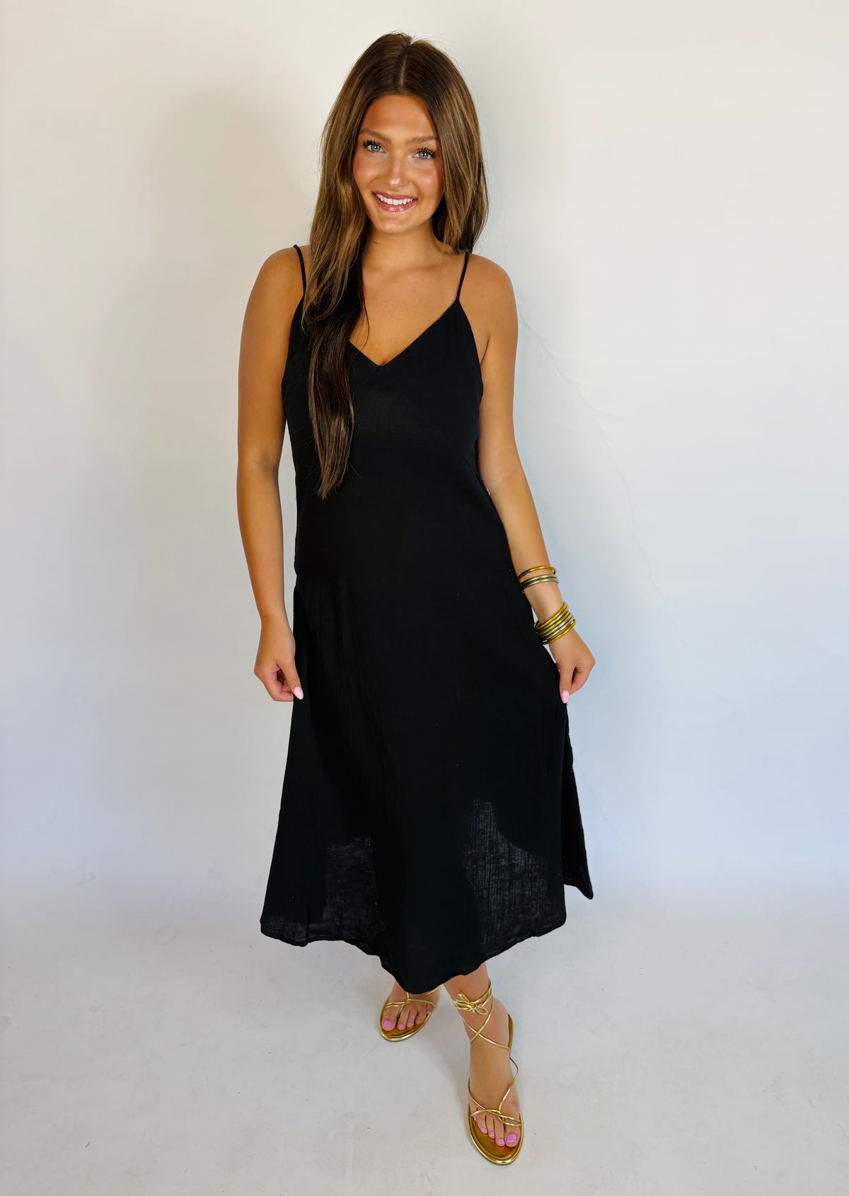 Long Black Spaghetti Strap Dress