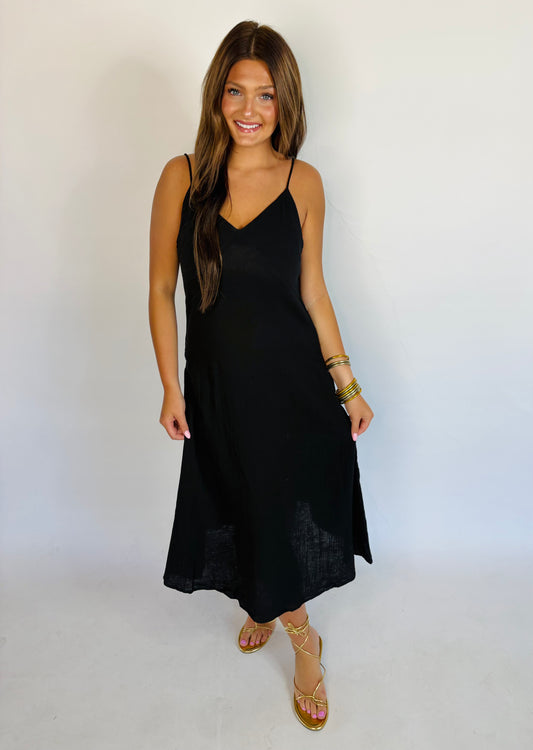 Long Black Spaghetti Strap Dress