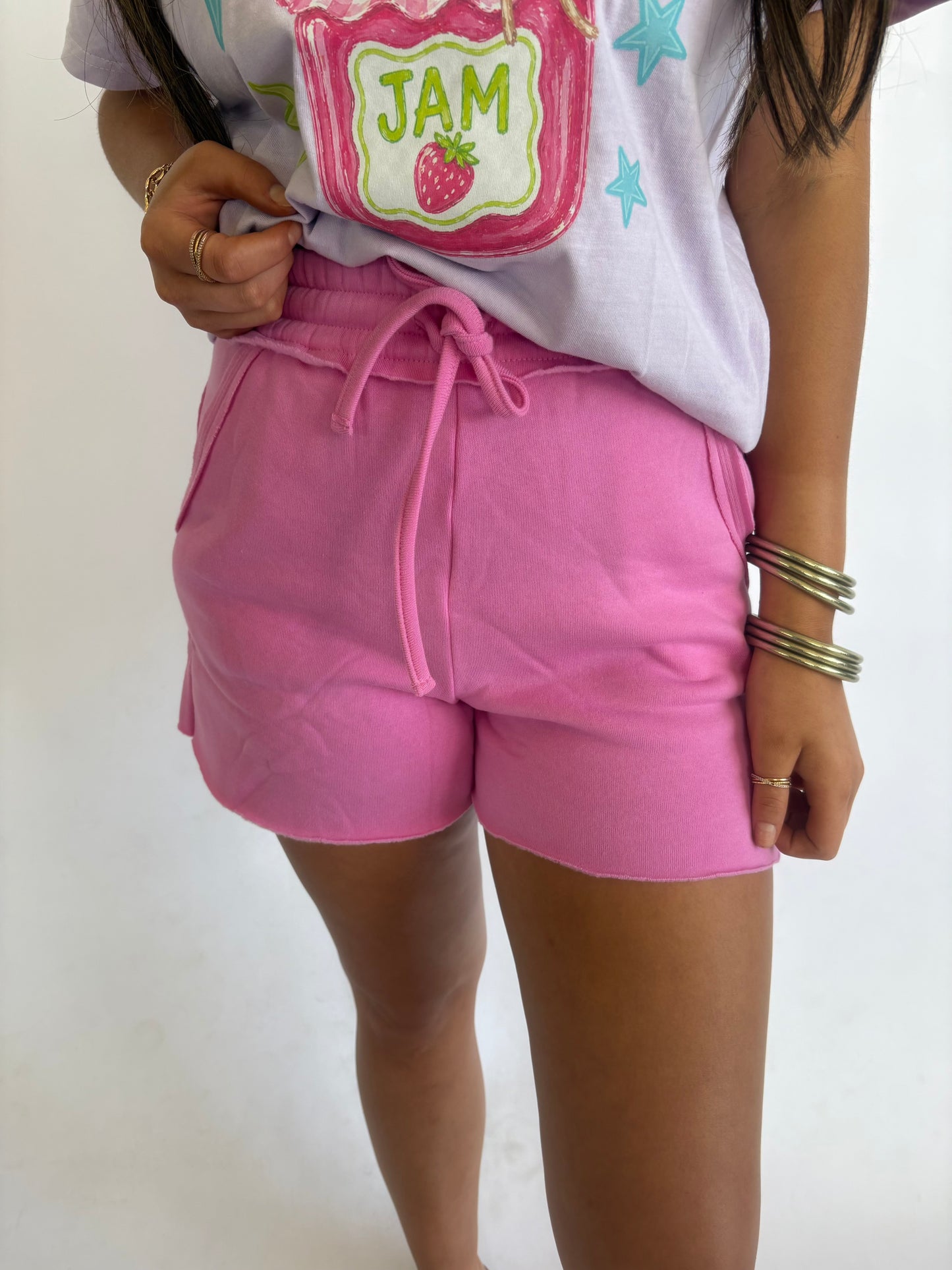 Raw Hem Shorts-Pink