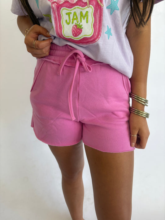 Raw Hem Shorts-Pink