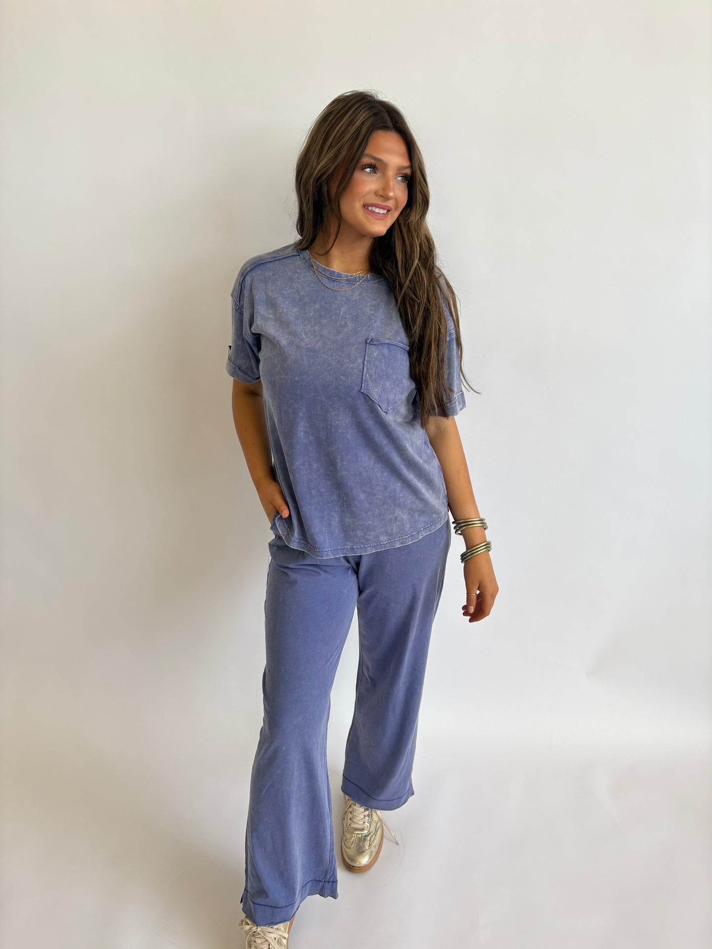 Acid Wash Expose Seam Pant Set-Marlin
