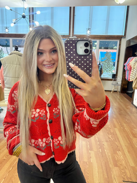 Red Floral Cardigan