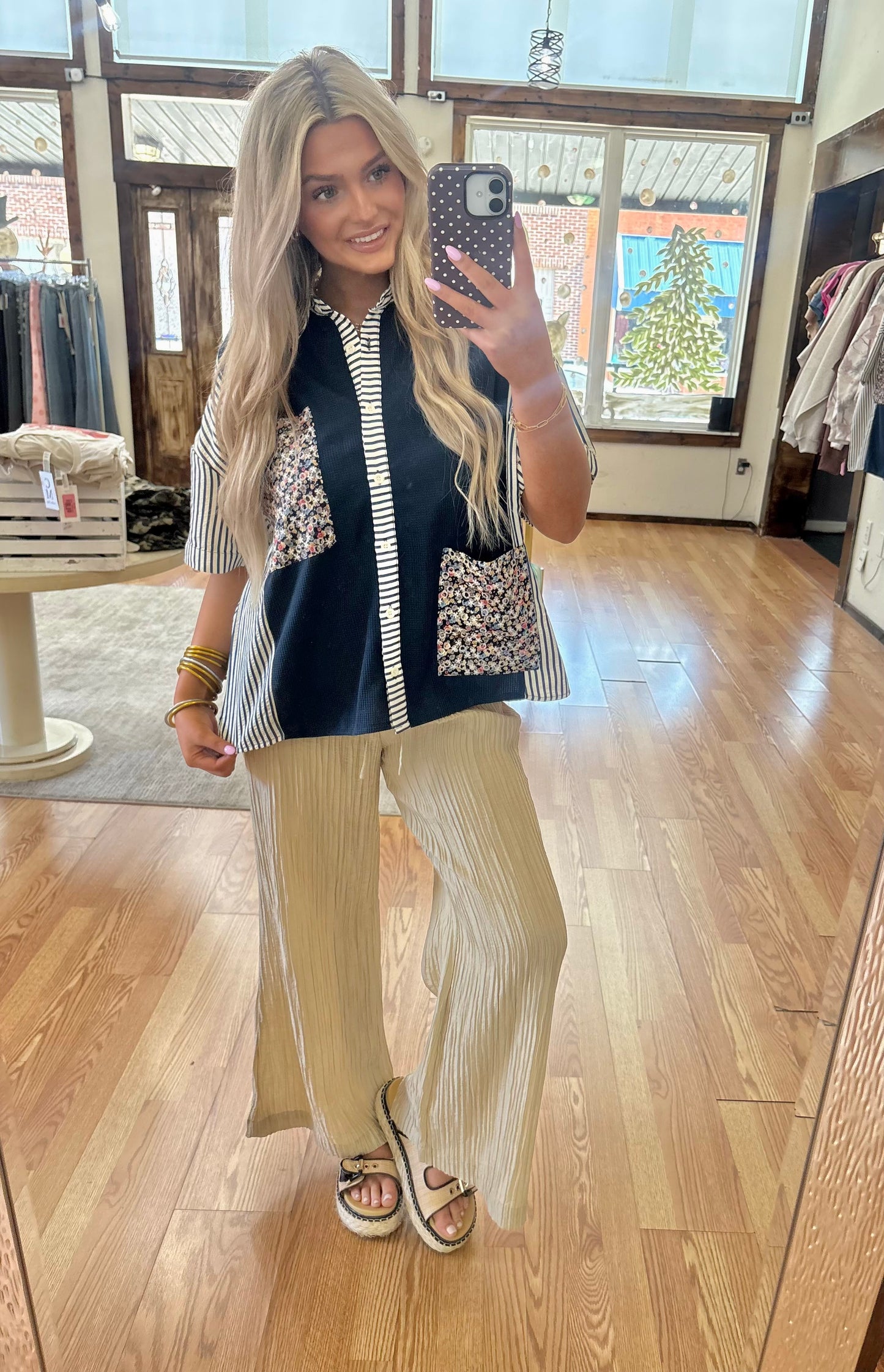 Stripe Floral Waffle Top