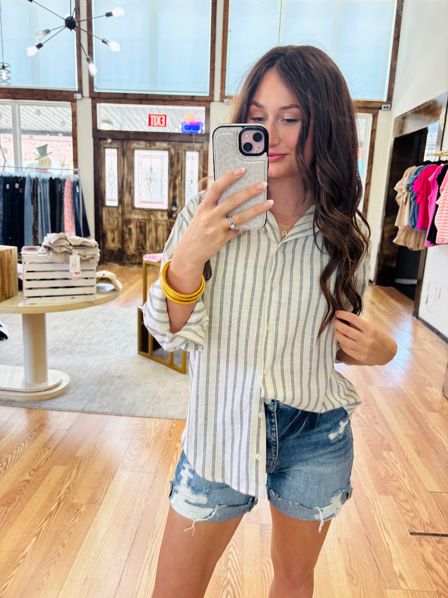 Linen Stripe Button Up